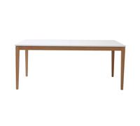 Mesa de comedor diseño extensible blanca patas madera L180-260 DELAH