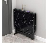 Mesa de comedor expandible que ahorra espacio con sillas plegables para hogares pequeños, marco de metal resistente, diseño moderno, color negro, perfecta para espacios de vida compactos