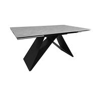 Mesa de comedor extensible 160/240 cm Bandeja cerámica completa masa gris claro efecto hormigón y pie geométrico metal - Lima