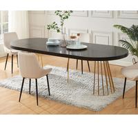 Mesa de comedor extensible 2 a 12 comensales de MDF y acero - Negro y dorado - FIRELA