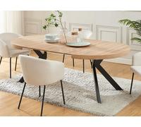 Mesa de comedor extensible 4 a 8 comensales de MDF y acero - Natural y negro - KOMONI