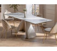 Mesa de comedor extensible 6 a 10 comensales de cerámica y metal - Efecto mármol blanco y beige - LOZIPA de Pascal MORABITO