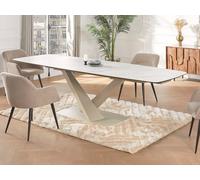 Mesa de comedor extensible 6 a 10 comensales de cerámica y metal - Efecto mármol blanco y beige - MALATA de Pascal MORABITO