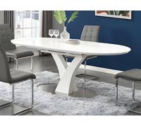 Mesa de comedor extensible - 6 a 8 comensales - MDF y metal inoxidable - Blanco lacado - TALARA