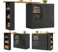 Mesa de comedor extensible con 3 puertas y divisores extraíbles, mesa de cocina, aparador, mesa alta, armario buffet con estante para aperitivos para cocina y comedor, 138-204 x 39 x 105 cm (negro)
