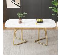 Mesa de comedor extensible con textura de mármol, patas de metal chapado en oro, mesa de comedor extensible de 140/180 x 80 cm, exquisito estilo de lujo, mesa de comedor blanca en ángulo recto,