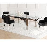 Mesa de comedor extensible - Cristal templado y metal - 8 a 10 cubiertos - LUBANA