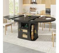 Mesa de comedor extensible de 118 a 158 cm con cajones de ratán
