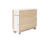 Mesa de comedor extensible de 150 cm con cajón y estante de almacenamiento de 2 niveles, mesa plegable para cocinas pequeñas y comedores (acabado natural)