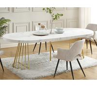 Mesa de comedor extensible de 2 a 12 comensales de MDF y acero - Efecto mármol blanco y dorado - FIRELA