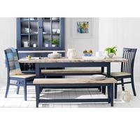 Mesa de comedor extensible de madera de acacia, ajustable de 140 a 200 cm, diseño de hoja central, moderno acabado azul marino, elegante y versátil para comedores, 5 opciones de color disponibles