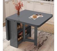 Mesa de comedor extensible de madera maciza con estante de almacenamiento, plegable, versátil y resistente, 3 formas, capacidad de 400 kg