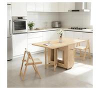 Mesa de Comedor Extensible de Madera Maciza con Ruedas y Hojas - Diseño Plegable Que Ahorra Espacio, Capacidad for 4-6 Personas, Ideal for Espacios pequeños hogares Modernos (con 4 sillas)