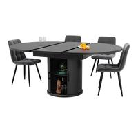 Mesa de comedor extensible ovalada/redonda, 118-158 cm, color negro, mesa de cocina que ahorra espacio, para balcón, moderna, ampliable, de piel
