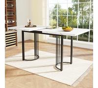 Mesa de comedor extensible para 6-8 personas, estructura metálica, rectangular, mesa de cocina para comedor y oficina, color blanco y negro, 140-180 x 80 x 75 cm