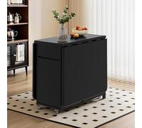 Mesa de comedor extensible para ahorrar espacio con 2 Ders & Cars de madera maciza negra para mesas plegables pequeñas y planas (150 cm) perfecta para vivir