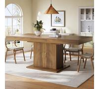 Mesa de comedor extensible, puertas estriadas, estantes, 140/180 x 90 x | Mesa de comedor extensible de 140 a 180 cm con espacio de almacenamiento integrado, puertas estriadas verticales y estantes