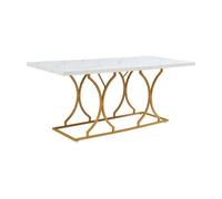 [en.casa] Mesa de Comedor Figa Mesa de Cocina Rectangular para 6 Personas con Base de Metal 180 x 80 x 75 cm - Efecto mármol Blanco/Dorado