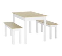 Mesa de Comedor HOMCOM de 3 Piezas con 2 Bancos Integrados para 4-6 Personas, Estilo Contemporáneo para Cocina o Comedor