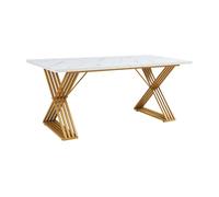 [en.casa] Mesa de Comedor Hujaari Mesa de Cocina Rectangular para 6 Personas con Base de Metal 180 x 80 x 75 cm - Efecto mármol Blanco/Dorado