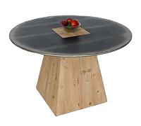 Mesa de comedor HWC-L76, redonda, industrial, de madera maciza, certificado MVG, 74 x 120 cm, color natural con aspecto de metal