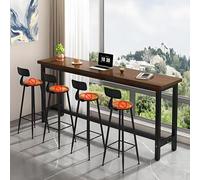 Mesa de comedor industrial de barra estrecha, madera maciza con marco de metal, acabado de nogal negro, mesa rectangular de desayuno, café 62.9 x 15.7 x 41.3 pulgadas