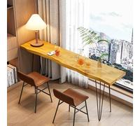 Mesa de comedor industrial rectangular con diseño de borde vivo, parte superior de madera maciza con base de metal, perfecta para comedor, patio o bar, no incluye taburetes