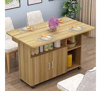 Mesa de comedor móvil plegable con armario y estante abierto, diseño de ahorro de espacio sobre 6 ruedas para trabajo, estudio y comedor, compacta de 80 cm, color B