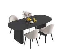Mesa de comedor ovalada para 4 con 4 sillas de comedor, mesa de cocina con placa de roca, mesa de escritorio y combinación de sillas para el hogar, restaurante, casa de alquiler (negro)
