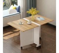 Mesa de comedor pequeña extensible de madera ultrafina, mesa de cocina, plegable, ahorro de espacio, con 6 ruedas, diseño plegable multifuncional para un fácil almacenamiento