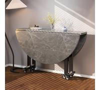 Mesa de comedor plegable compacta sobre ruedas, diseño de hojas colgantes que ahorra espacio, mesa de cocina redonda extensible para 5-7 personas, perfecta para espacios pequeños, barra de desayuno y