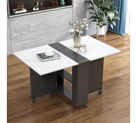 Mesa de comedor plegable con 6 ruedas, mesa de cocina de 2 capas con estantes de almacenamiento multifuncional, mesa de comedor para dormitorio, comedor (C, 120 cm)