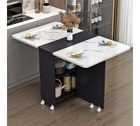 Mesa de comedor plegable con 6 ruedas y estante de almacenamiento de 2 capas, diseño de hojas plegables para cocina, oficina, escritorio, muebles extensibles que ahorran espacio