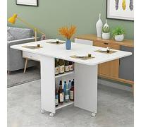 Mesa de comedor plegable con 6 ruedas y estante de almacenamiento de 2 capas, plegable, extensible, para comedor, cocina, oficina, escritorio, plegable, extensible para ahorrar espacio