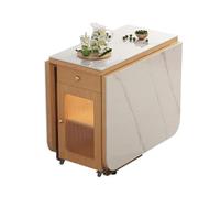 Mesa de Comedor Plegable con Alas Extensibles, Mesa de Cocina Móvil con Armario de Almacenamiento, Plegable en 3 Formas para Ahorrar Espacio, Capacidad de Carga: 300kg(Natural,140cm/55.1in)