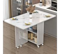 Mesa de comedor plegable con almacenamiento, mesa de hojas rodantes sobre ruedas, diseño compacto que ahorra espacio, estante abierto, ideal para cocinas pequeñas y comedores (tamaño: 100 cm de largo