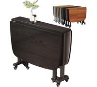 Mesa de comedor plegable con hojas abatibles, extensible, de madera, multifuncional, con 6 ruedas, plegable, disponible en tres tamaños, ideal para cocina y comedor, color negro, 120 x 70 cm (47 x 2