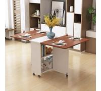 Mesa de comedor plegable con ruedas, versátil mesa de extensión de mariposa para espacios pequeños, cocina y sala de estar (blanco y teca, 140 x 75 x 77 cm)
