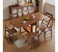 Mesa de comedor plegable con ruedas y 2 sillas, mesa rectangular extensible que ahorra espacio, ideal para espacios pequeños, perfecta para comedor y oficina