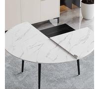 Mesa de comedor plegable de 60 pulgadas, redonda, extensor de madera maciza, mesa portátil de 4 pliegues para uso en interiores y exteriores, color blanco, mesa redonda de 150 cm que ahorra espacio