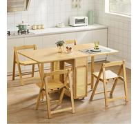 Mesa de comedor plegable de bambú expandible con almacenamiento y ruedas, diseño que ahorra espacio para espacios pequeños, perfecta para comedor o cocina