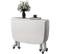 Mesa de comedor plegable de madera, diseño de hojas colgantes extensible con ruedas, mesa de cocina pequeña móvil para café, salón, restaurante, color blanco, 100 x 60 cm