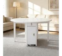 Mesa de Comedor Plegable de Madera Maciza, Mesa de Cocina Que Ahorra Espacio con Ruedas bloqueables y Almacenamiento Lateral, Mesa Redonda de 3 Modos Ajustables for Apartamentos pequeños(White)