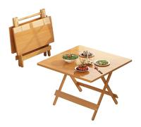 Mesa de comedor plegable de madera maciza, mesa de picnic portátil para exteriores y balcón, color amarillo, 80 x 80 x 74 cm, perfecta para espacios pequeños