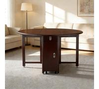 Mesa de comedor plegable de madera maciza que ahorra espacio con ruedas bloqueables y almacenamiento lateral, mesa redonda de 3 modos ajustables para pequeños apartamentos, salas de estar y oficinas