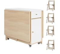 Mesa de comedor plegable expandible con 4 sillas y 2 cajones, mesa de cocina versátil que ahorra espacio, mesa de comedor blanca móvil, 150 cm, 3 configuraciones