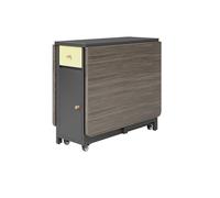 Mesa de comedor plegable expandible con cajón que ahorra espacio, diseño de hojas caídas, estante de almacenamiento de 2 capas, mesa de cocina gris para espacios pequeños, muebles compactos de 150 cm