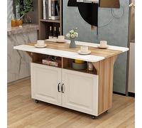 Mesa de comedor plegable extensible con hojas colgantes y ruedas, ahorro de espacio, multifuncional, diseño 3 en 1, armario de almacenamiento compacto, tamaño: 100 x 80 x 76 cm