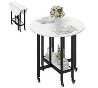 Mesa de comedor plegable HOMCOM, mesa con alas abatibles y estante abierto para comedor, salón, espacios pequeños, mármol blanco