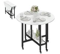 Mesa de comedor plegable HOMCOM, mesa con alas abatibles y estante abierto para comedor, salón, espacios pequeños, mármol blanco
